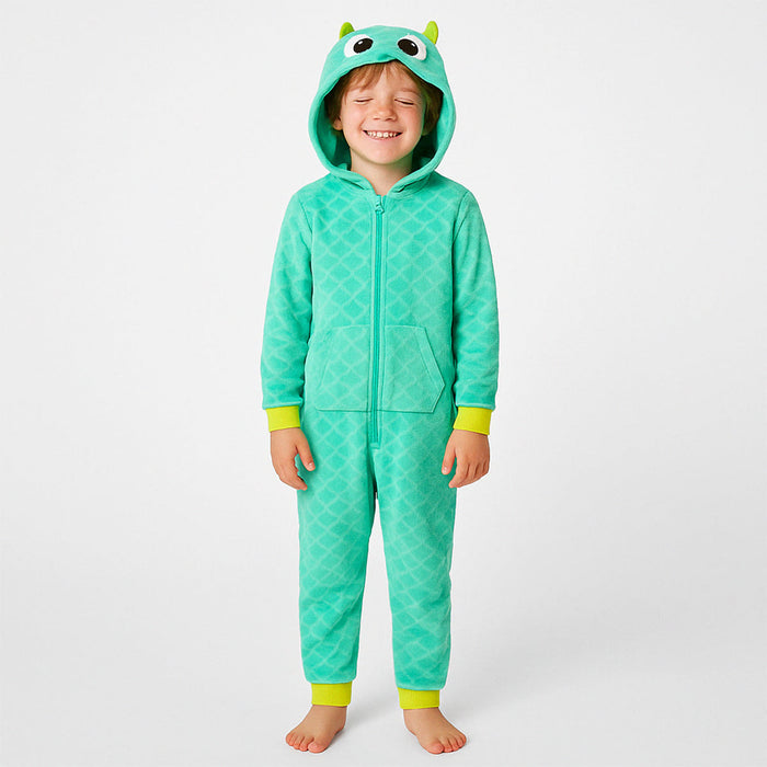 One Piece Printed Microfleece Hooded Union Pajama Suit