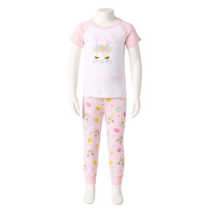 Bunny And Floral Snug Fit Pajama Set For Lounging