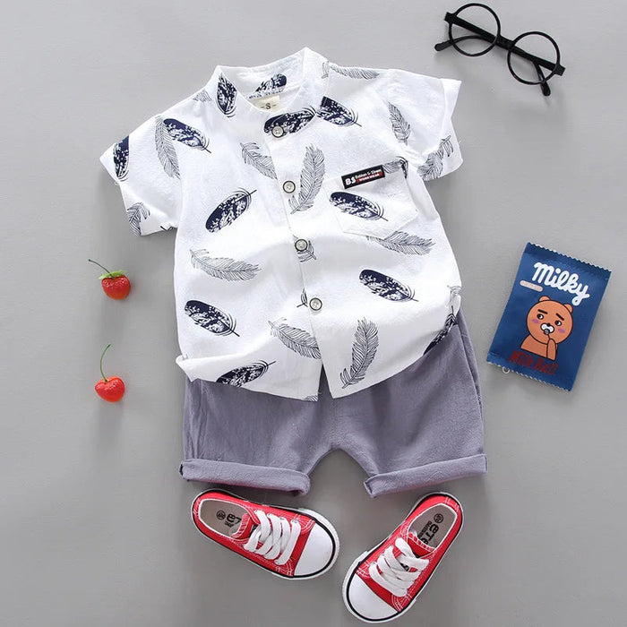 Printed Short Sleeve Shirt And Shorts Set