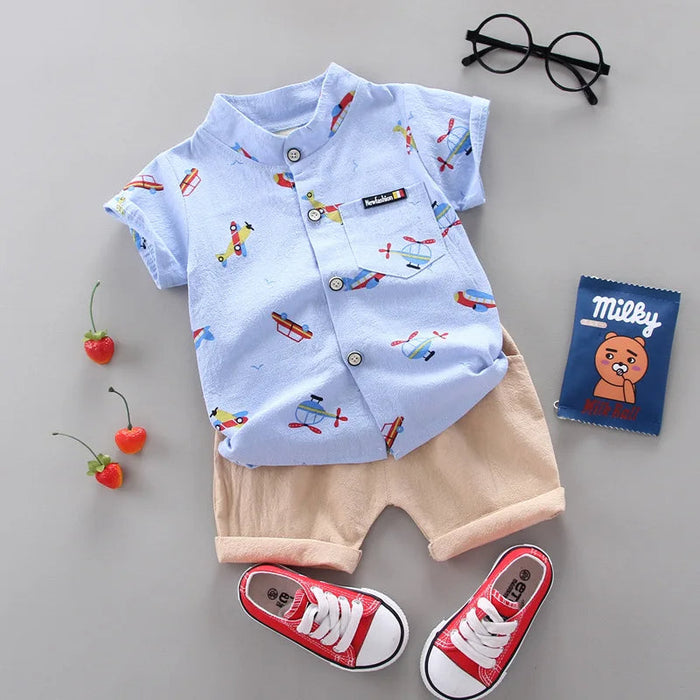 Printed Short Sleeve Shirt And Shorts Set