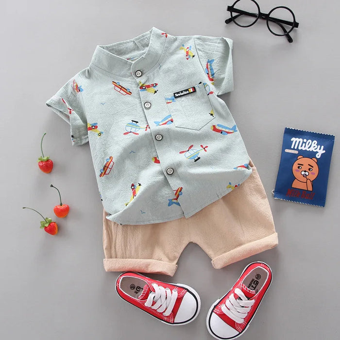 Printed Short Sleeve Shirt And Shorts Set