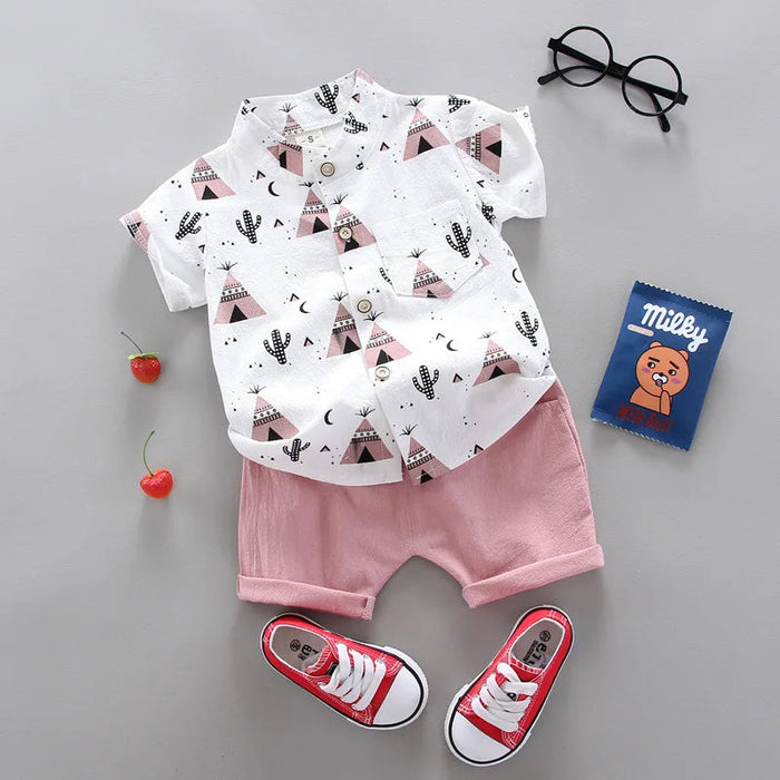 Printed Short Sleeve Shirt And Shorts Set