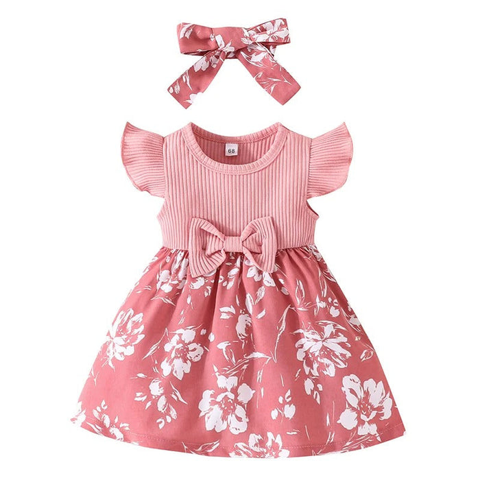 Floral Toddler Dress With Ruffle Accents And Bow