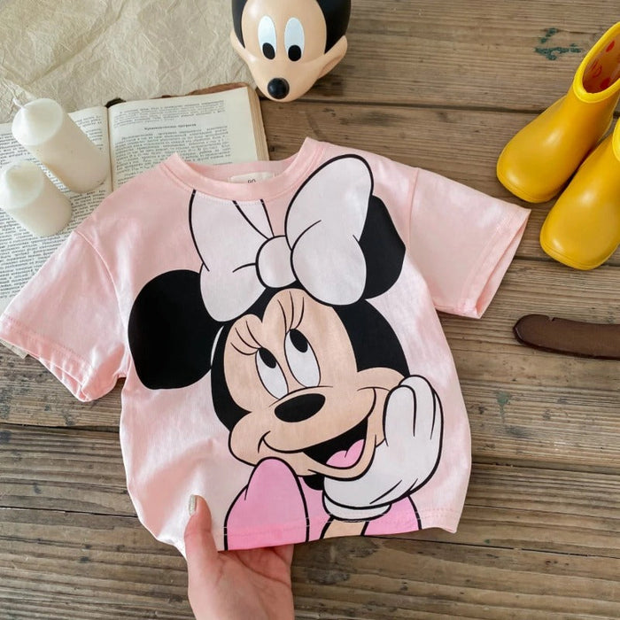 Mickey Cartoon Patterned Short Sleeve Tops