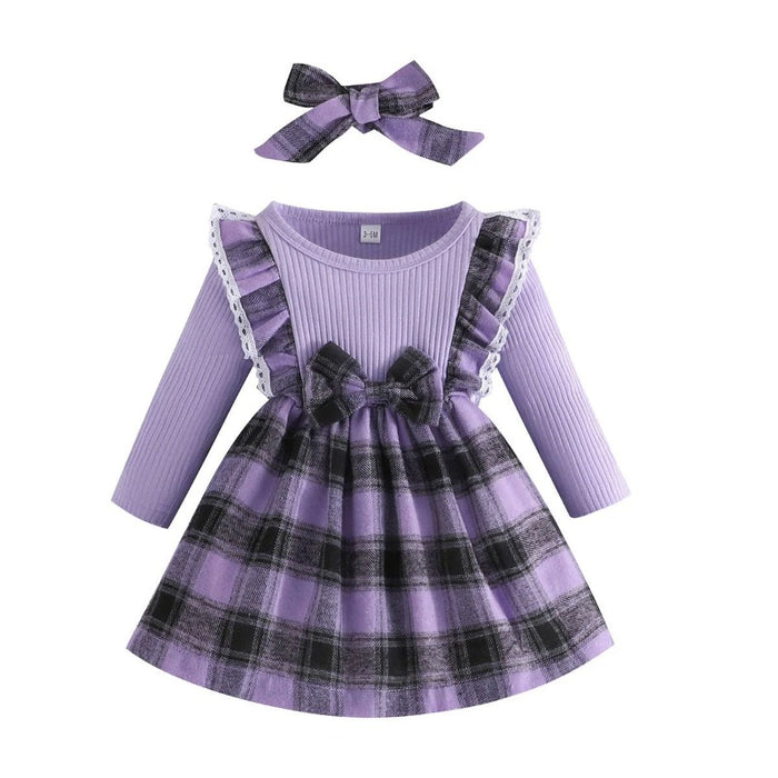 Plaid Dress With Bow For Toddlers
