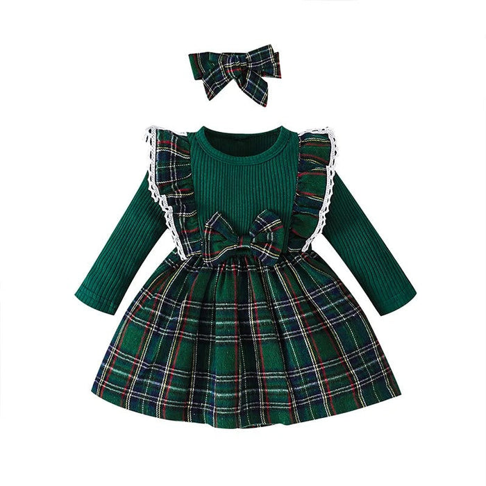 Plaid Dress With Bow For Toddlers