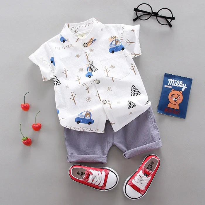 Printed Short Sleeve Shirt And Shorts Set