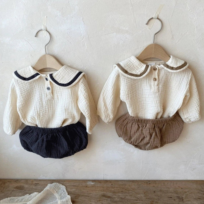 Two Pieces Collar Top And Shorts Clothing Set