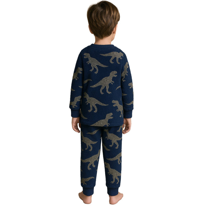 4 Piece Kids Pajama Set With Stripes And Dinosaur Prints