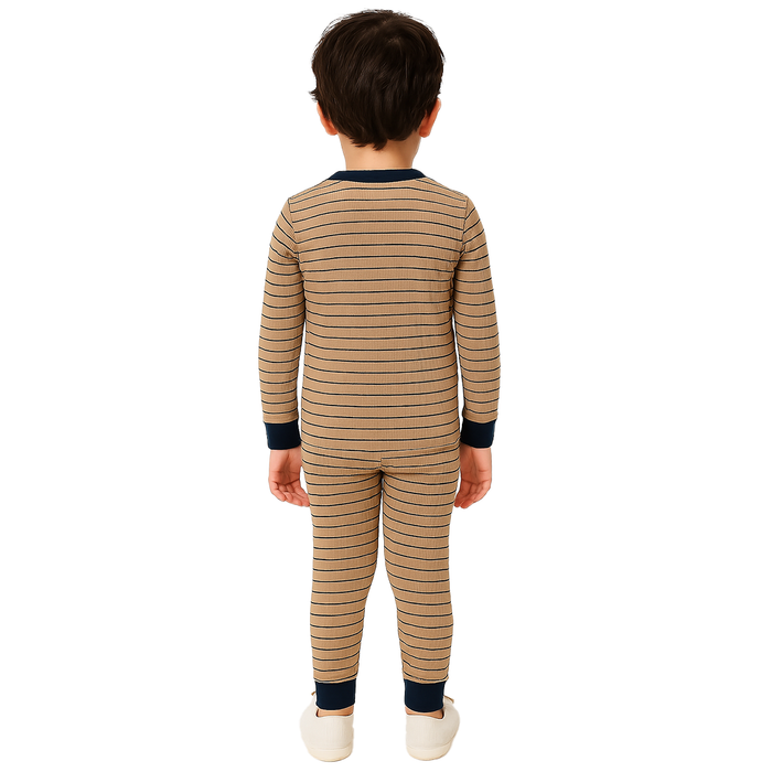 4 Piece Kids Pajama Set With Stripes And Dinosaur Prints