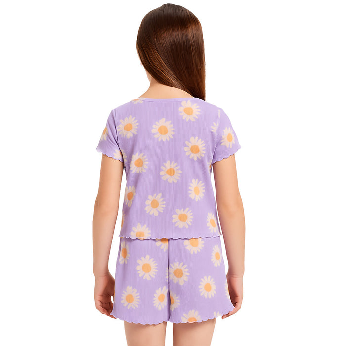 Colorful Art Print Pajama Set Of Top And Shorts