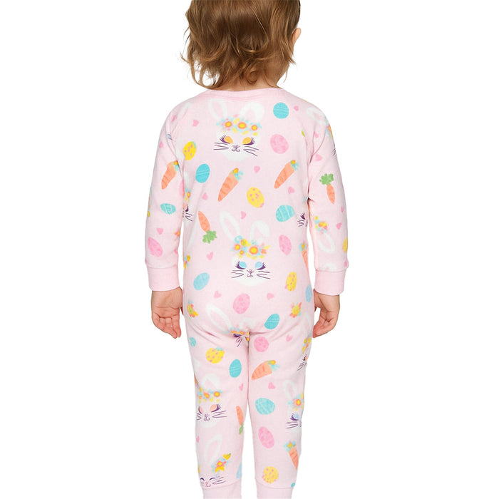 Bunny And Floral Snug Fit Pajama Set For Lounging