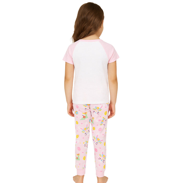 Bunny And Floral Snug Fit Pajama Set For Lounging