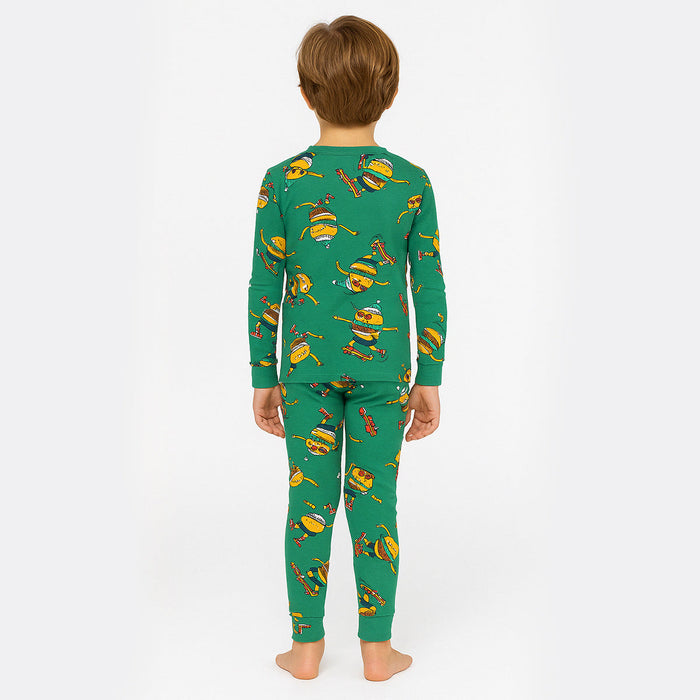 4 Piece Kids Pajama Set With Stripes And Dinosaur Prints