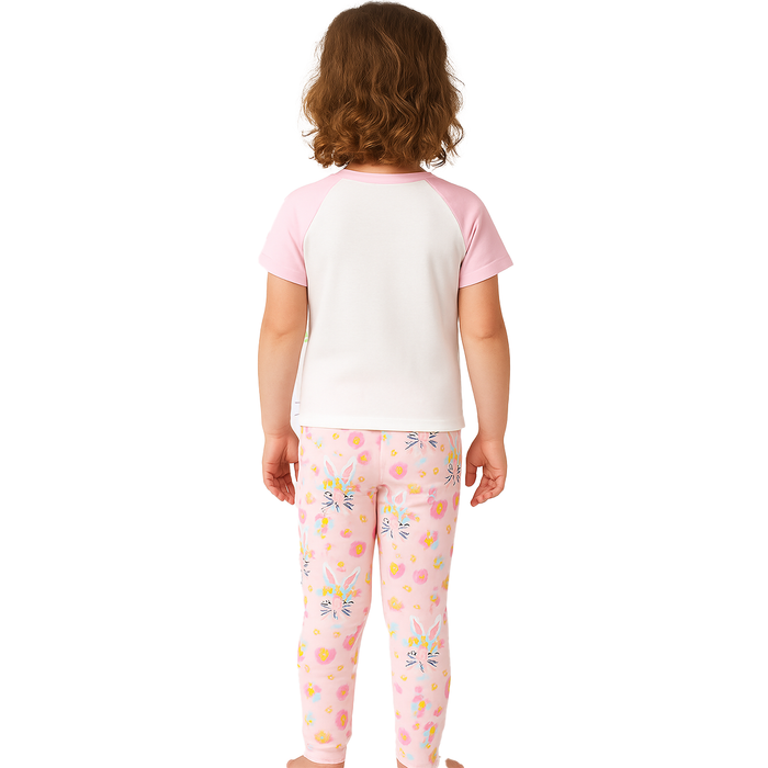 Bunny And Floral Snug Fit Pajama Set For Lounging