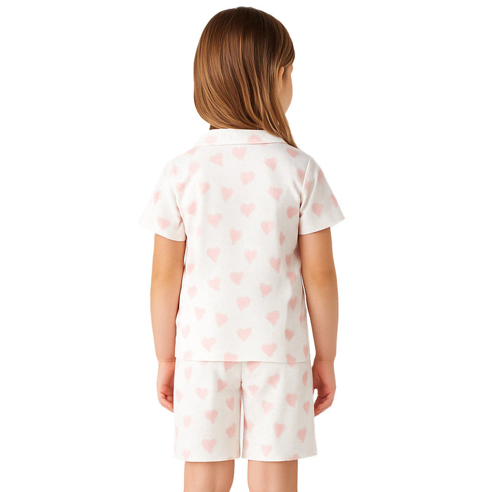 Cordate Print Snug Fit Pajama Set With Short Sleeve Pattern