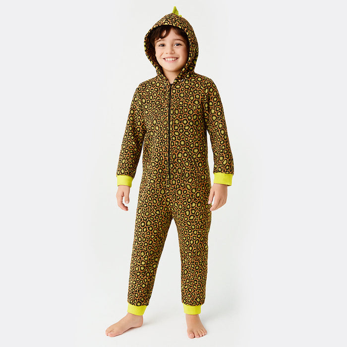 One Piece Printed Microfleece Hooded Union Pajama Suit