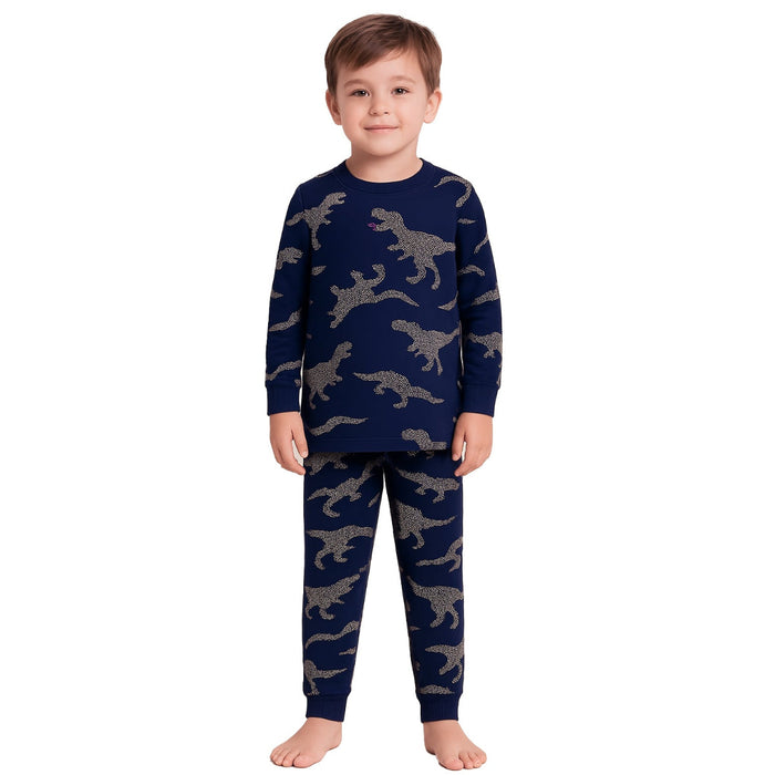 4 Piece Kids Pajama Set With Stripes And Dinosaur Prints