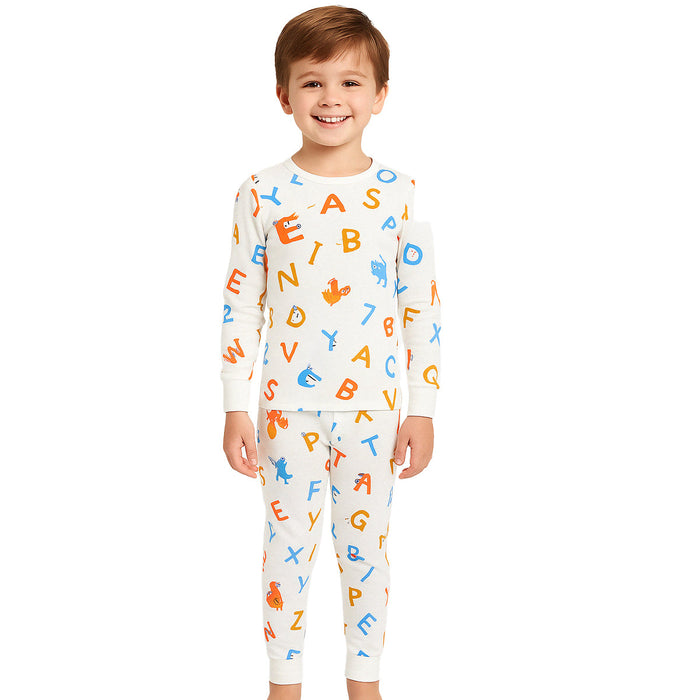 4 Piece Snug Fit Pajama Set With Long Sleeve Tees And Pants