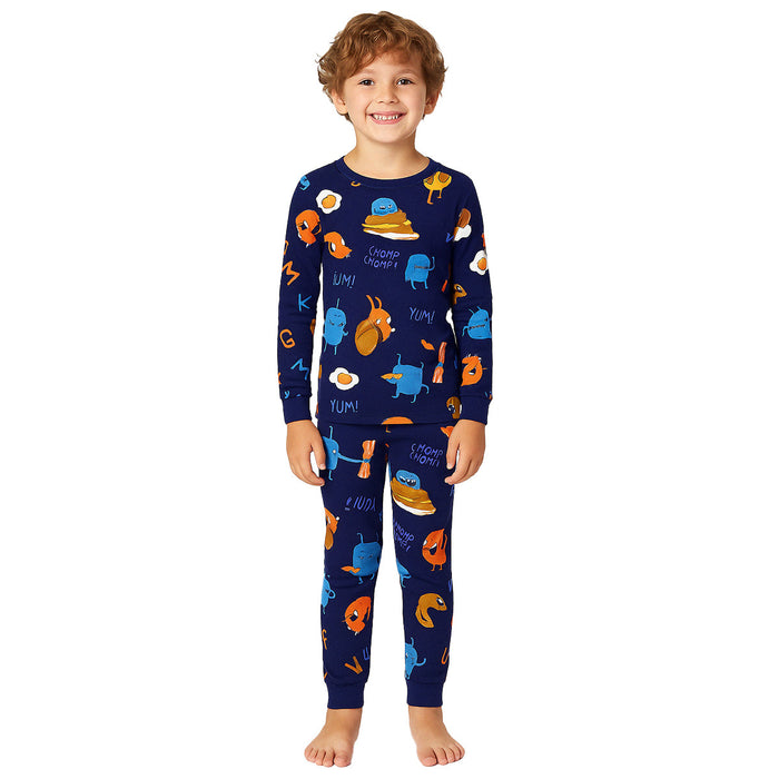4 Piece Snug Fit Pajama Set With Long Sleeve Tees And Pants