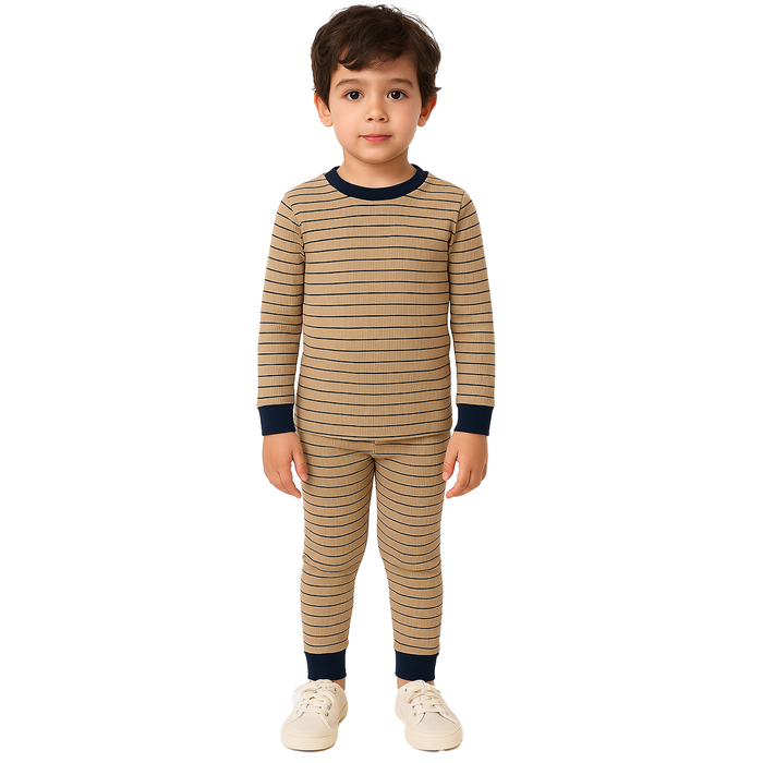 4 Piece Kids Pajama Set With Stripes And Dinosaur Prints