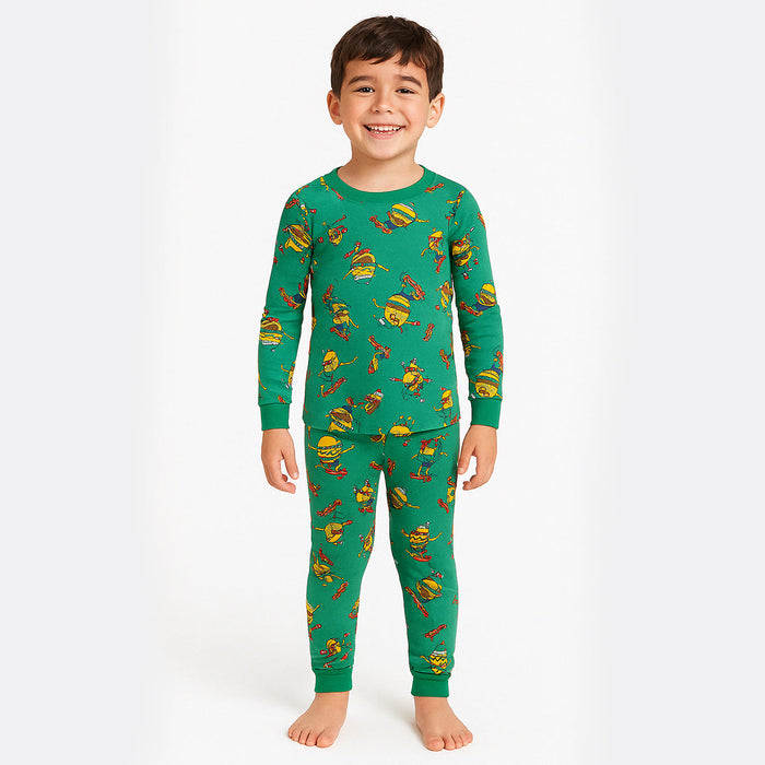 4 Piece Kids Pajama Set With Stripes And Dinosaur Prints