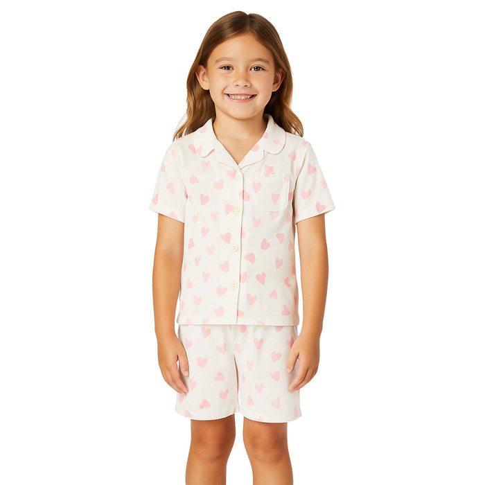 Cordate Print Snug Fit Pajama Set With Short Sleeve Pattern