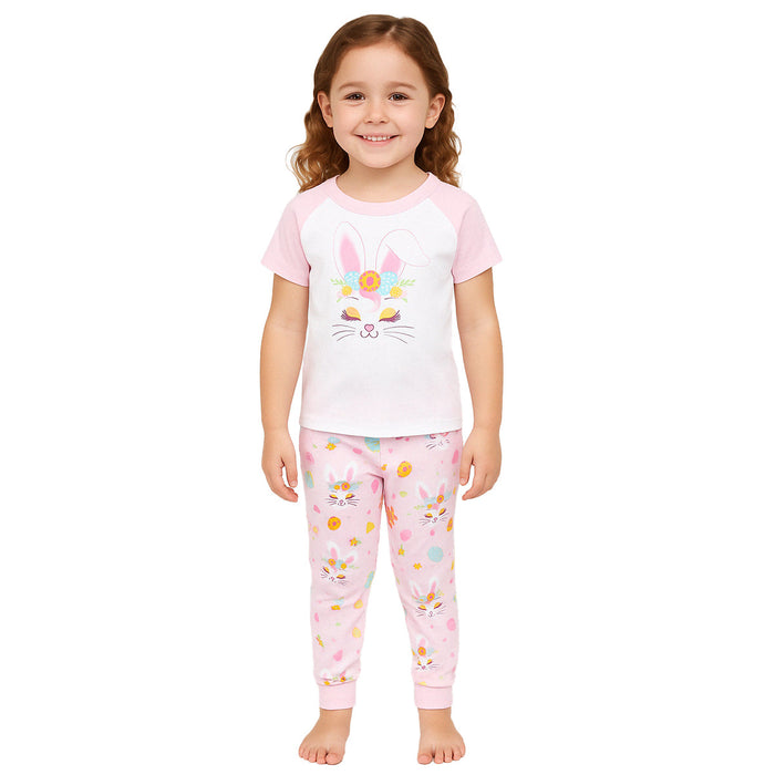 Bunny And Floral Snug Fit Pajama Set For Lounging