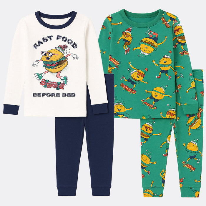 4 Piece Kids Pajama Set With Stripes And Dinosaur Prints