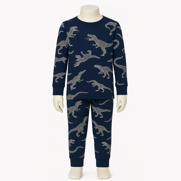4 Piece Kids Pajama Set With Stripes And Dinosaur Prints