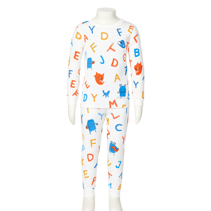 4 Piece Snug Fit Pajama Set With Long Sleeve Tees And Pants
