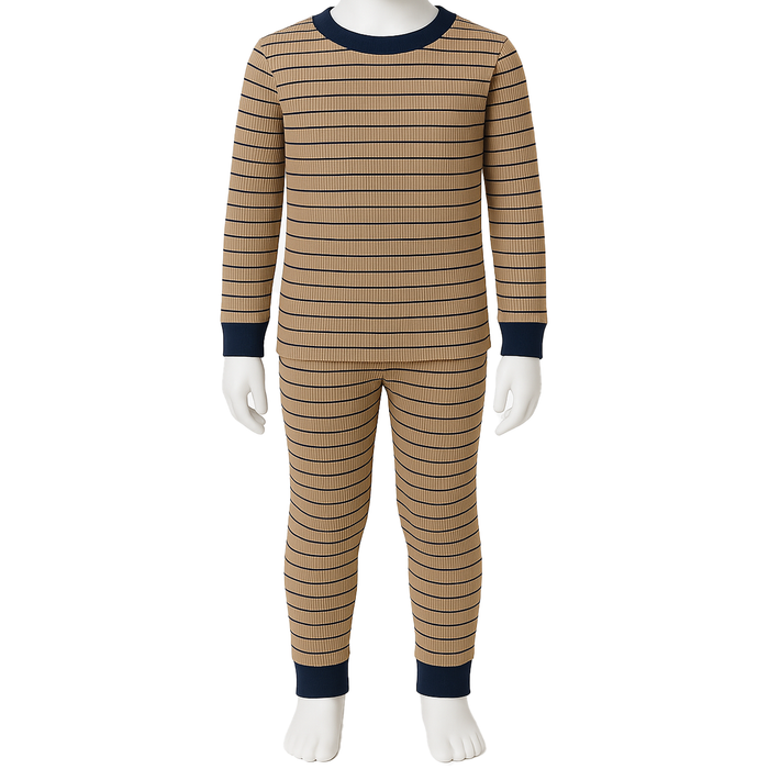 4 Piece Kids Pajama Set With Stripes And Dinosaur Prints