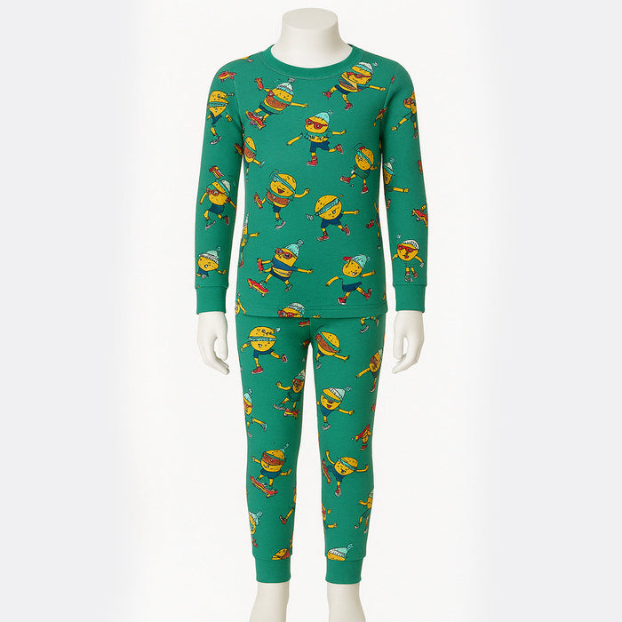 4 Piece Kids Pajama Set With Stripes And Dinosaur Prints
