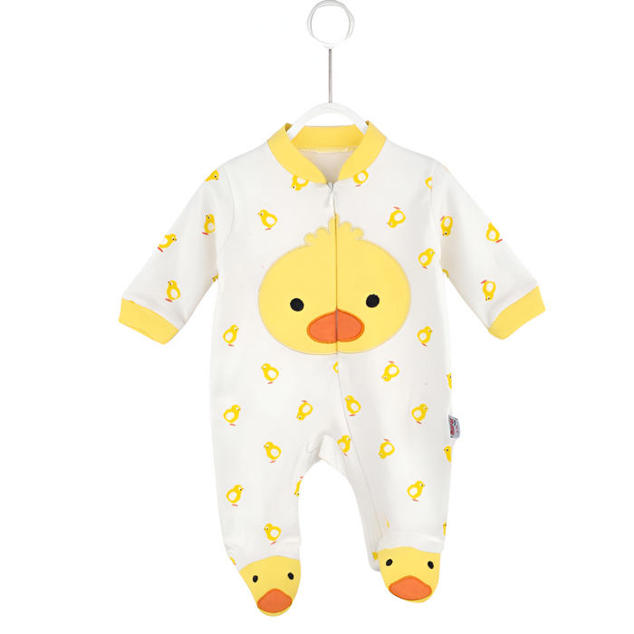 Printed Duck Pattern Romper With Beanie For Baby